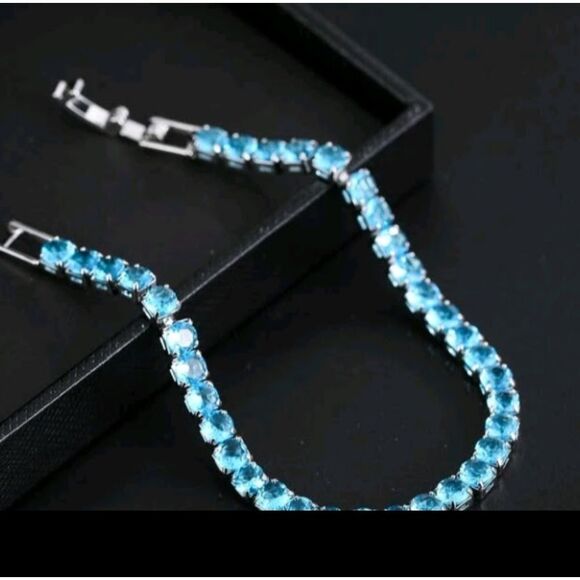 Sterling Silver Turquoise Tennis Bracelet - Picture 6 of 11